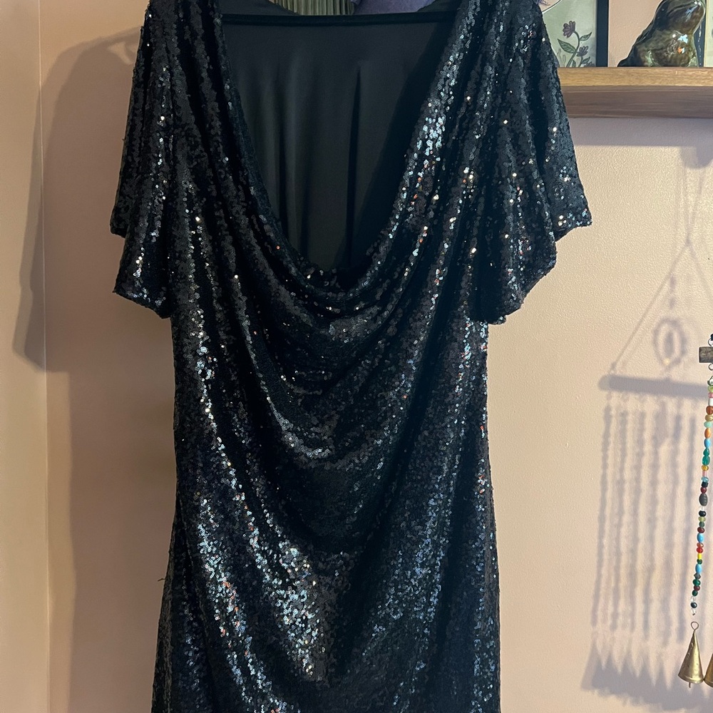 NWT Eloquii Black Sequin Cowl Back Dress Size 18 - Picture 10 of 13